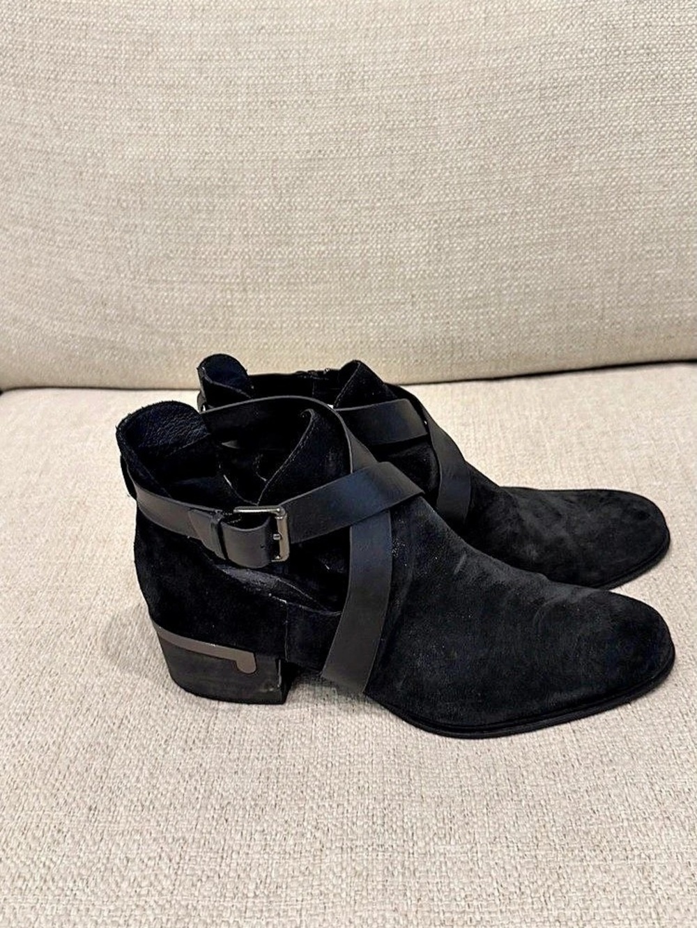 Isola Black Suede Ankle Strap Booties
